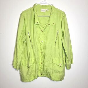 Chicos Green Linen Jacket 3 XL